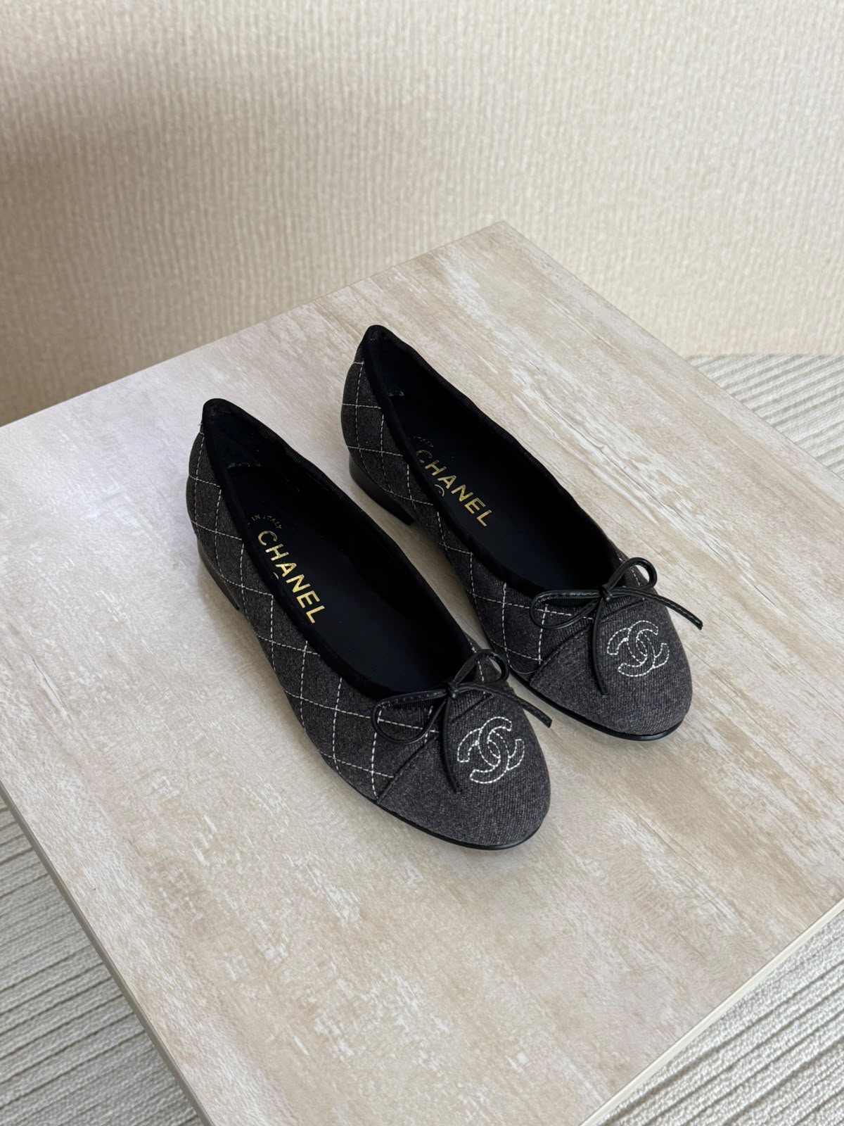 Chanel Washed Out Denim Quilted Ballet