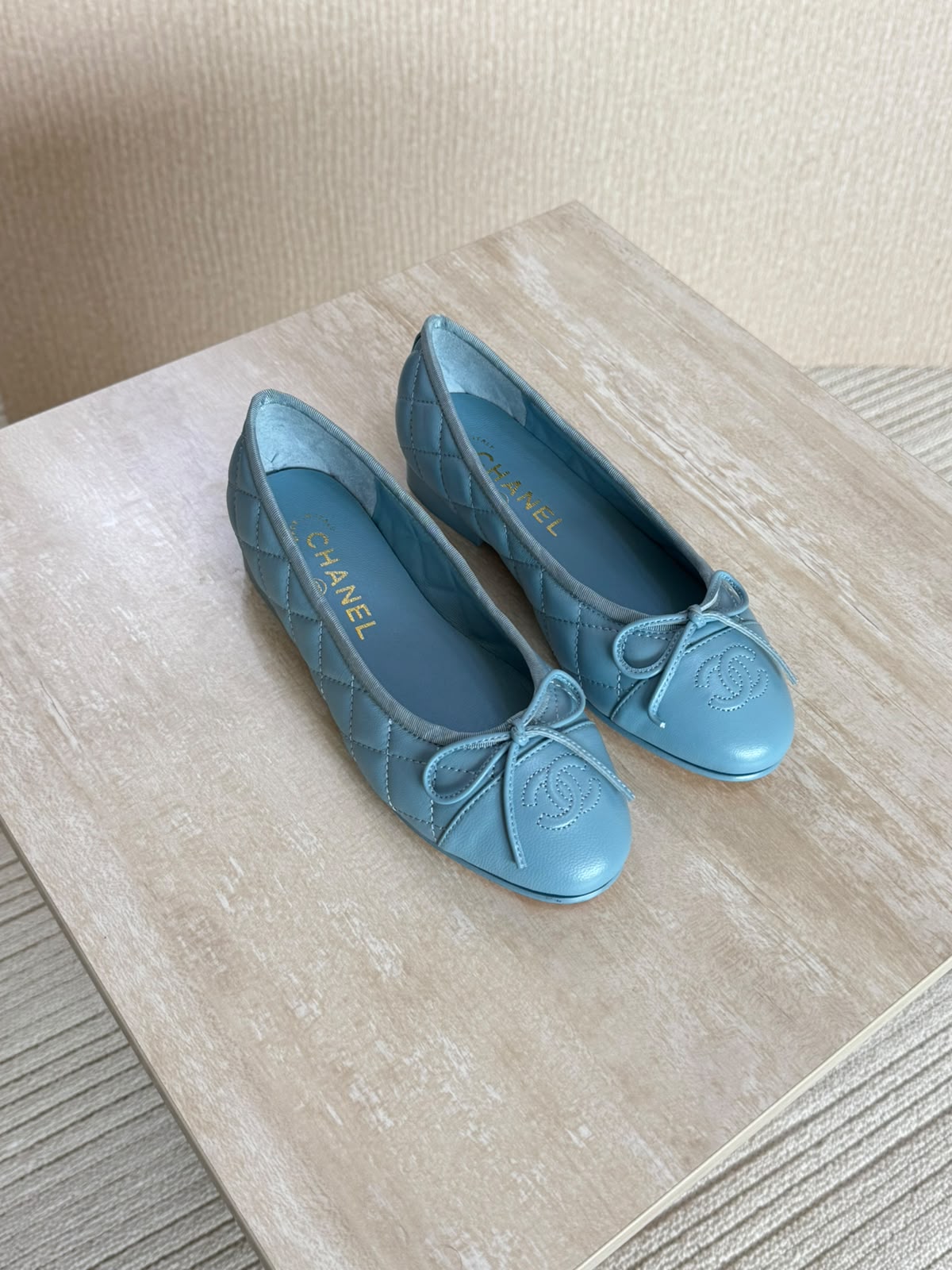 Chanel Washed Out Denim Quilted Ballet