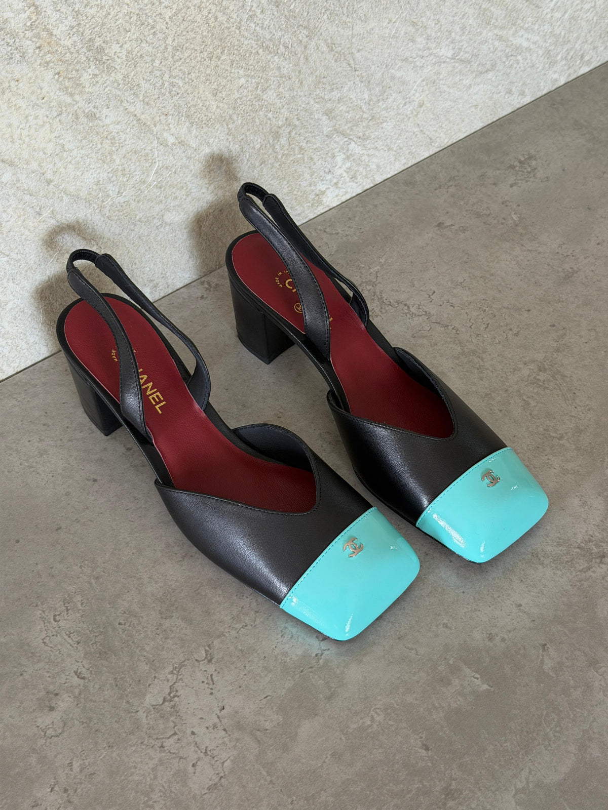 Chanel Lambskin and Patent Calfskin Slingback Pumps