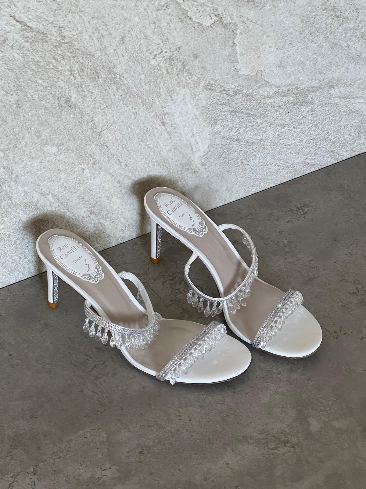 Rene Caovilla Satin Chandelier Heeled Mules