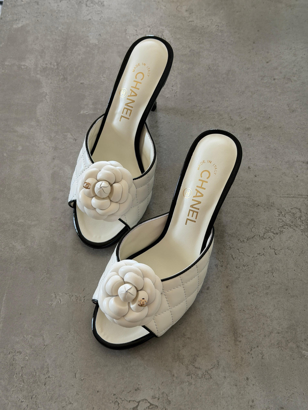 Chanel Camellia Quilted Lambskin Mule Sandals