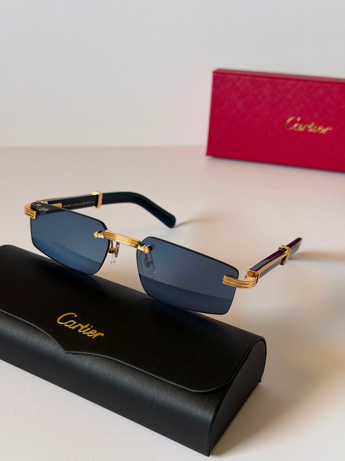 Cartier Signature C de Cartier Rimless Rectangle Sunglasses