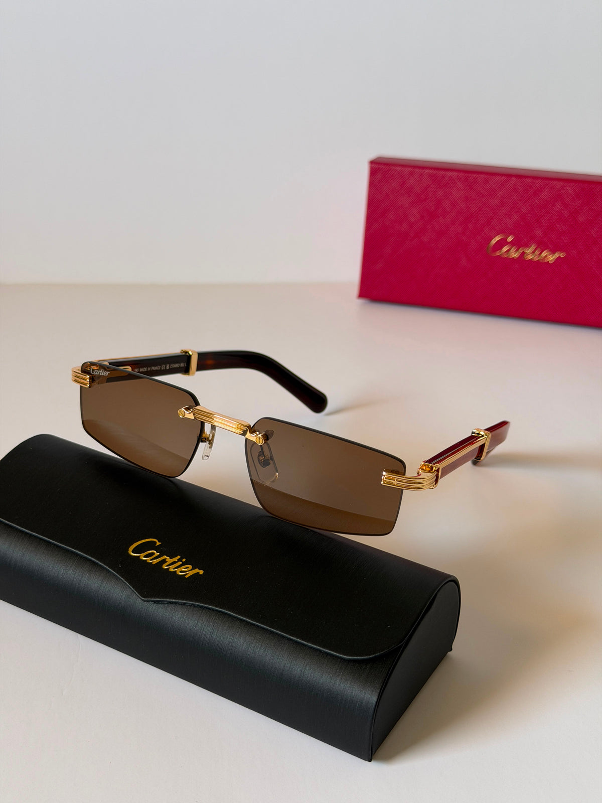 Cartier Signature C de Cartier Rimless Rectangle Sunglasses
