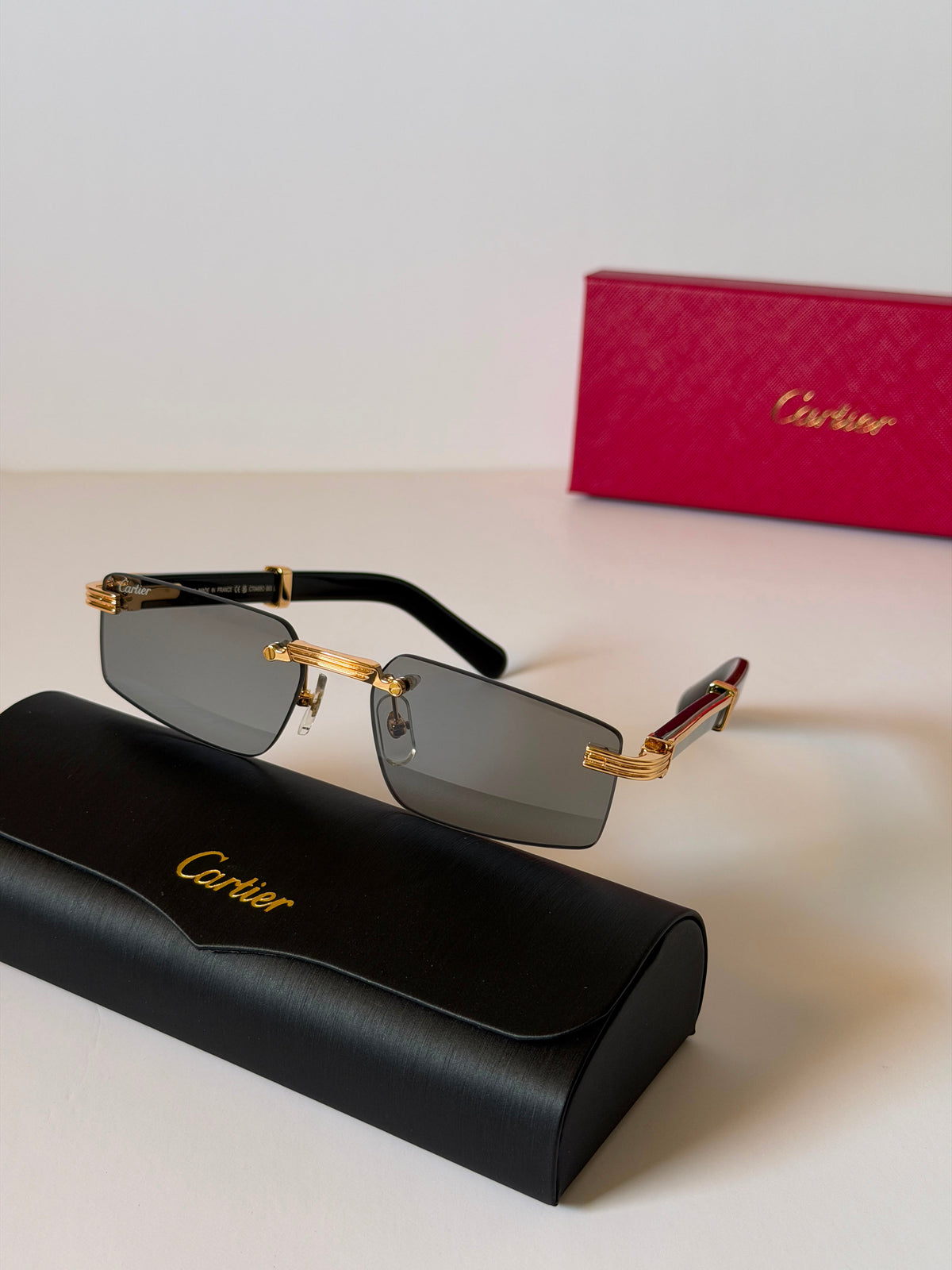Cartier Signature C de Cartier Rimless Rectangle Sunglasses
