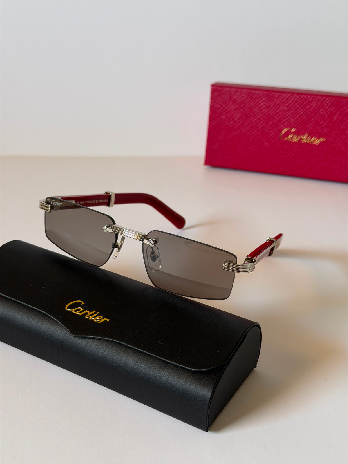 Cartier Signature C de Cartier Rimless Rectangle Sunglasses