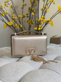 Valentino Garavani VLogo Signature Metallic Grainy Calfskin Wallet with Chain