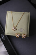 Van Cleef & Arpels Two Butterfly Diamond Pendant and Earrings Set