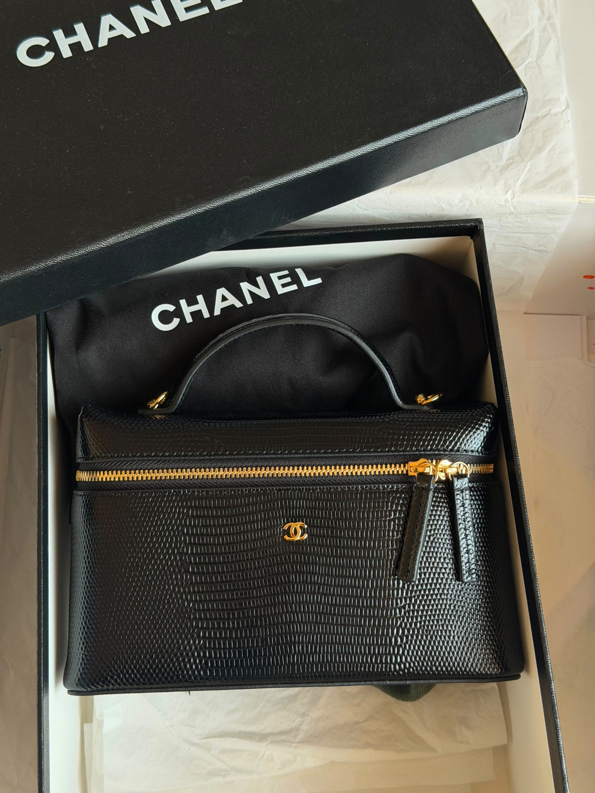 Chanel Lizard-Embossed Slim Top Handle Vanity Cases