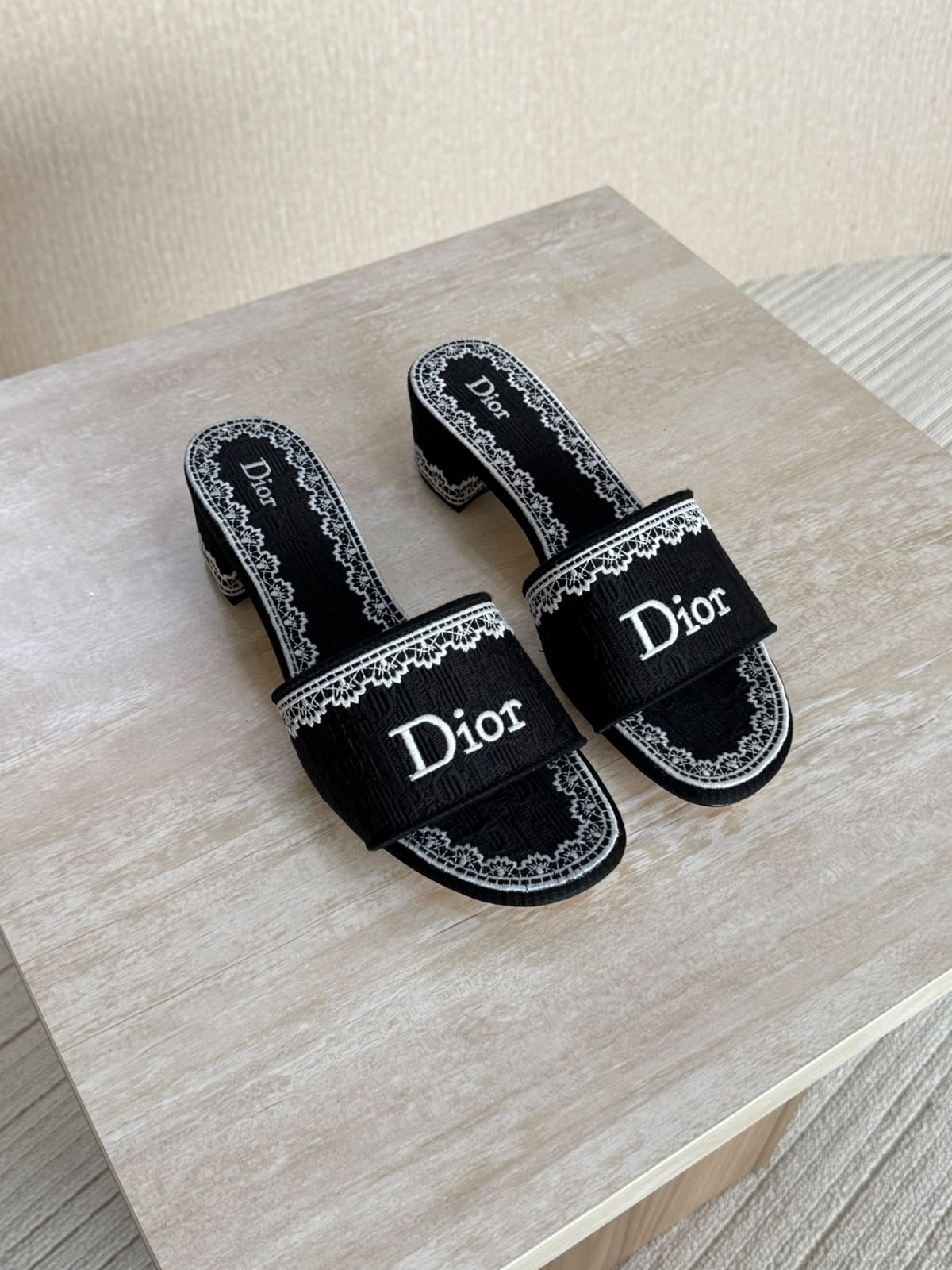 Dior Diorissimo Dentelle Heeled Slides