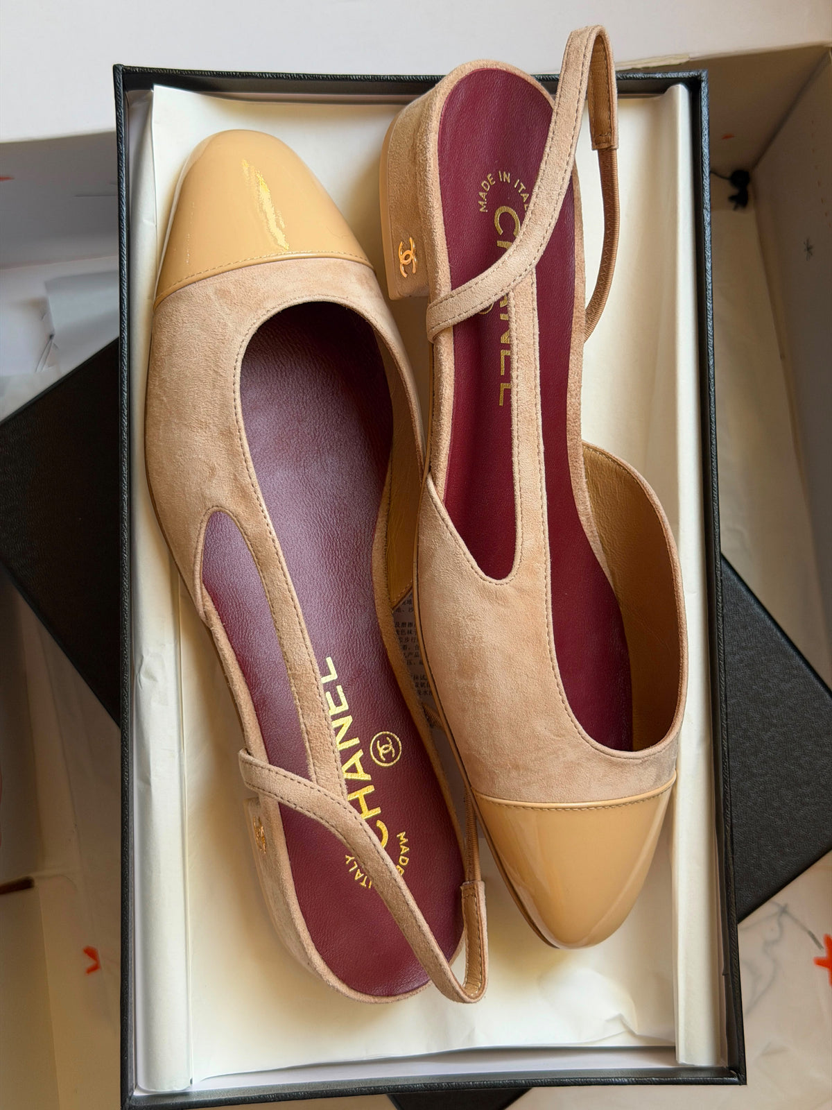 Chanel Two-Tone Suede Slingback Block Low Heel Pump