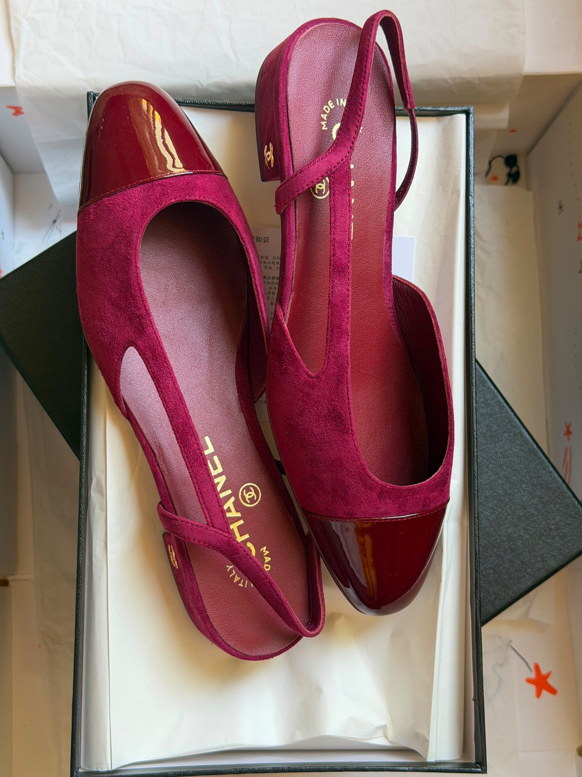 Chanel Two-Tone Suede Slingback Block Low Heel Pump