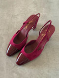 Chanel Two-Tone Suede Slingback Block High Heel Pump