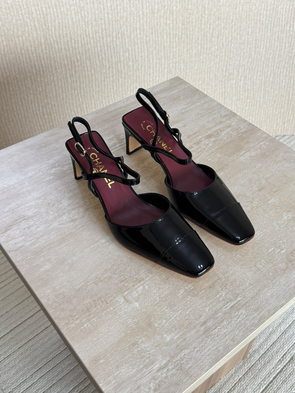 Chanel Double Strap Square-Toe Slingback Pumps