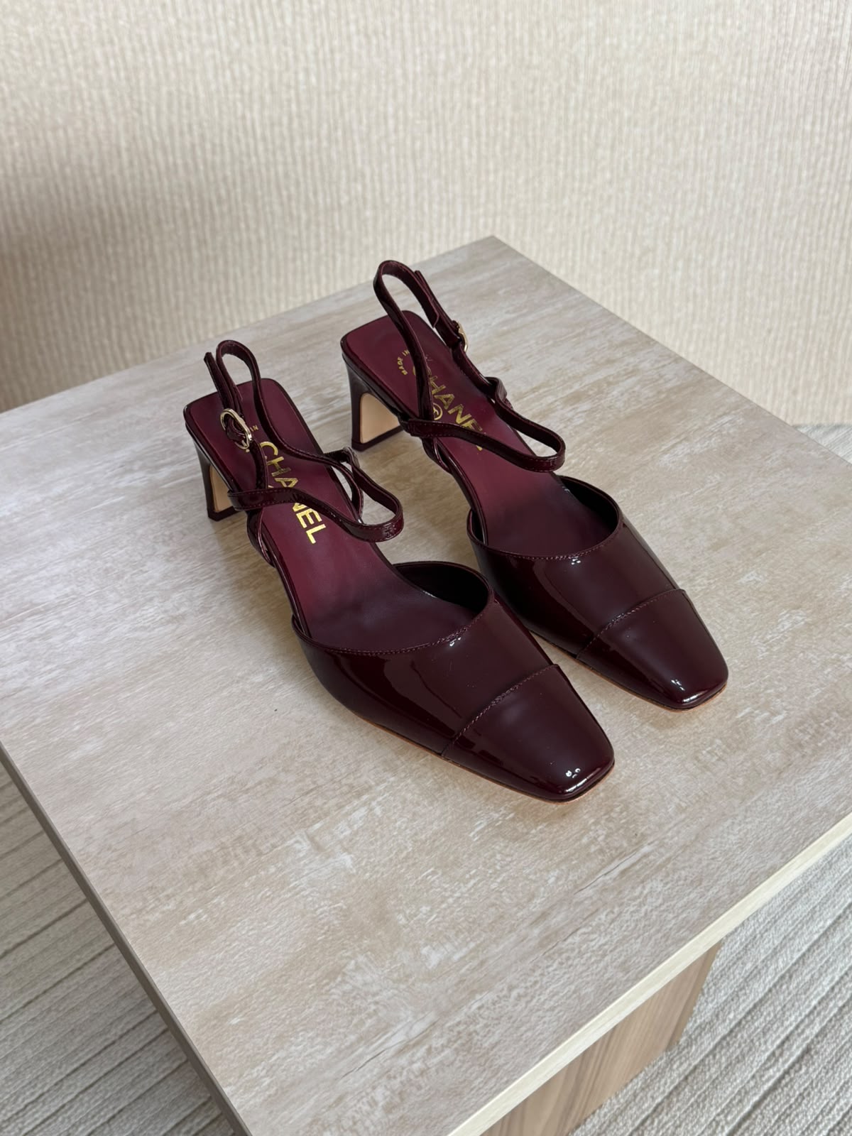 Chanel Double Strap Square-Toe Slingback Pumps