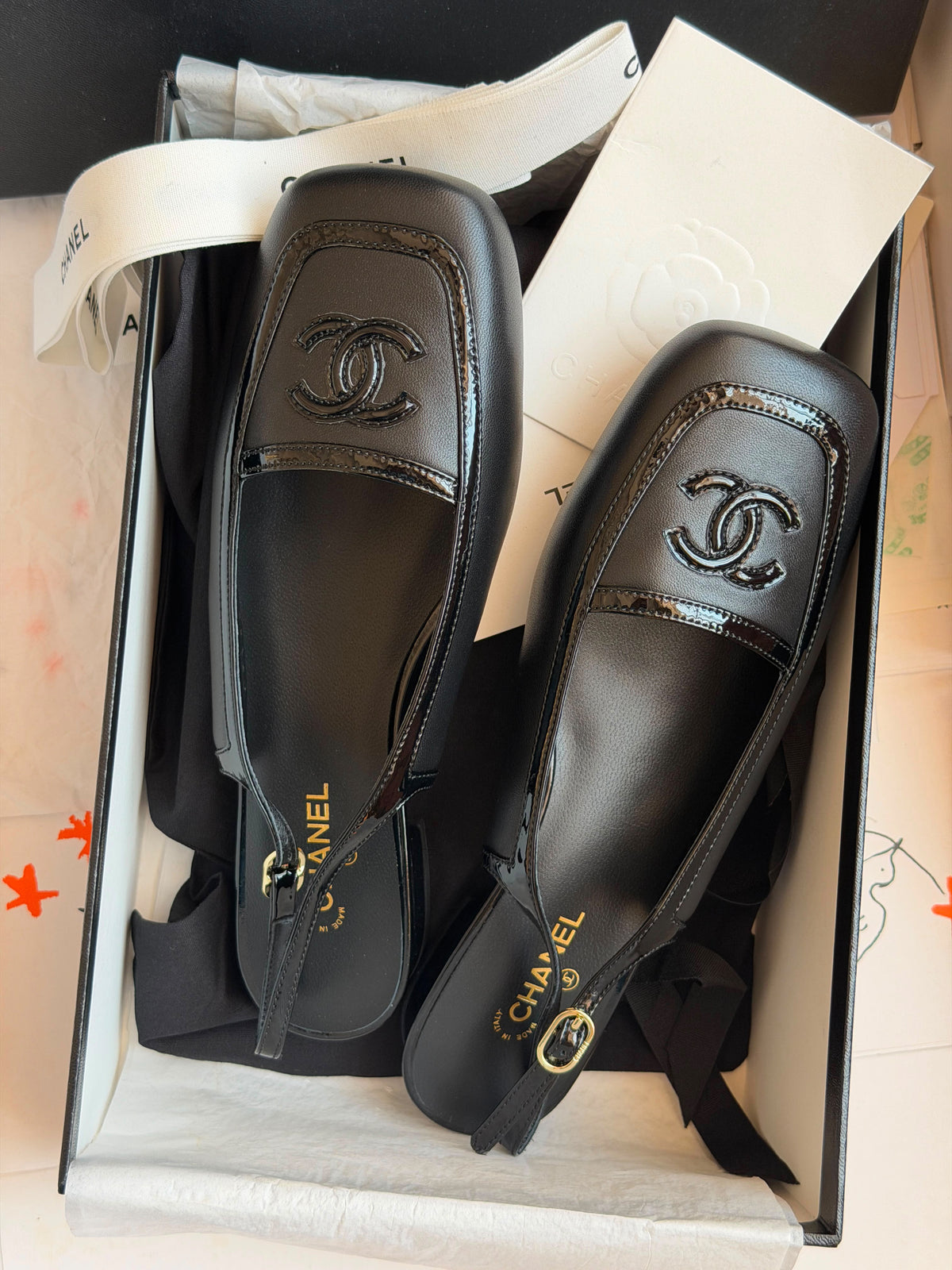 Chanel Square Toe Slingback Flats