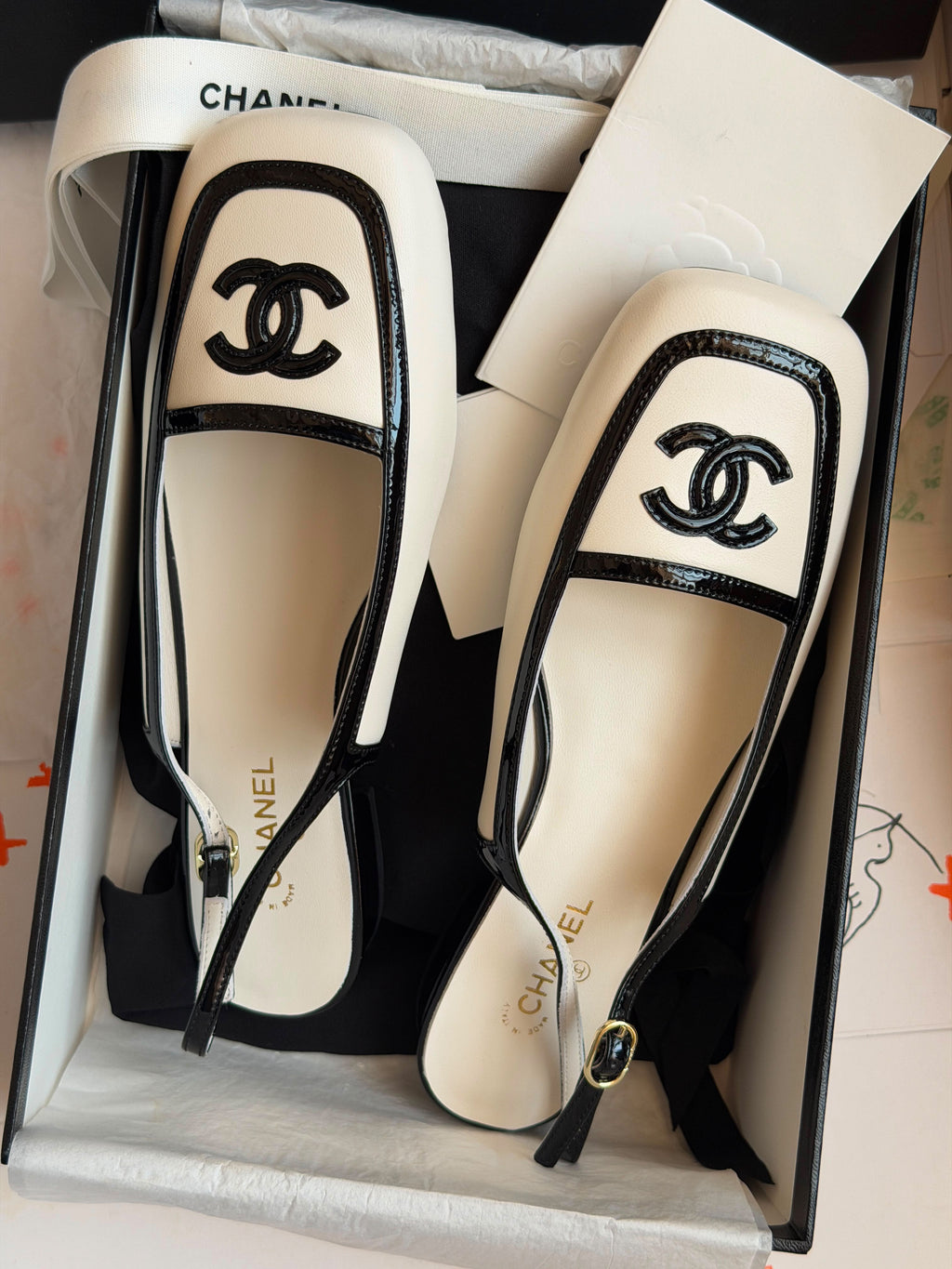Chanel Square Toe Slingback Flats