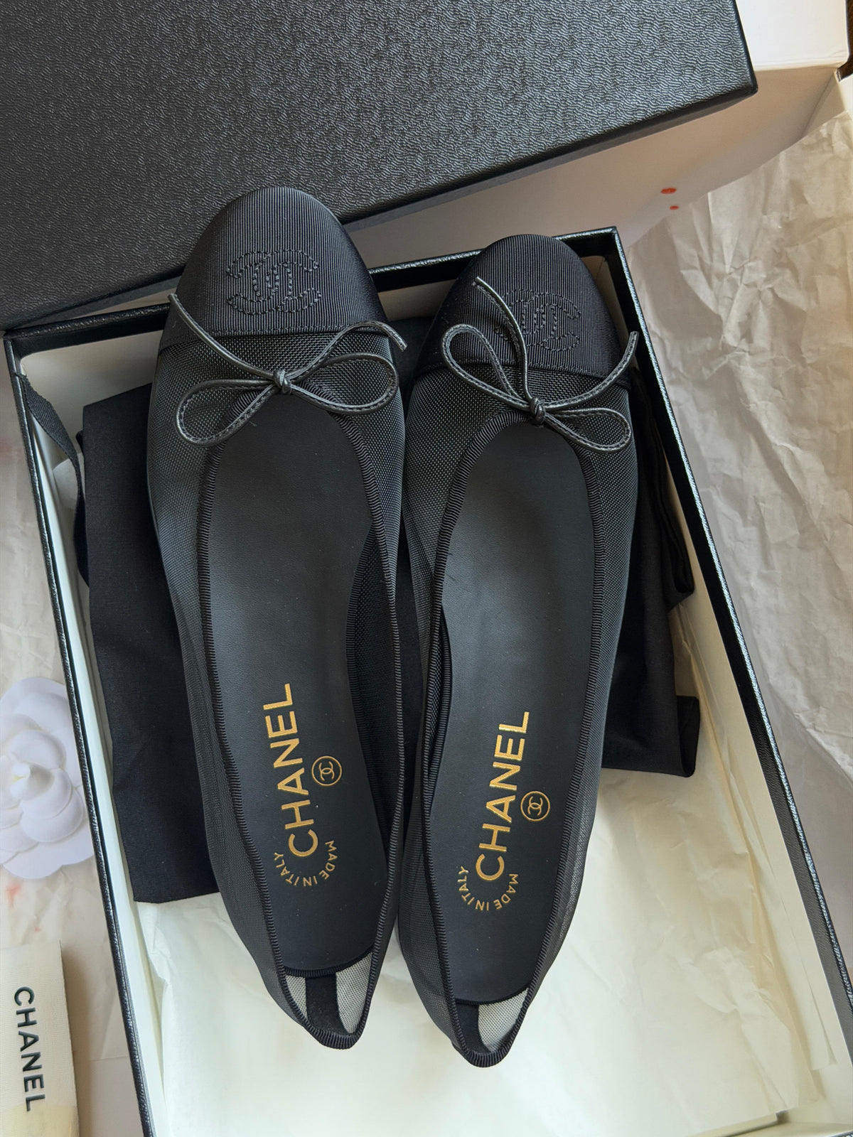 Chanel Mesh Grosgrain CC Cap-Toe Ballerina Flats