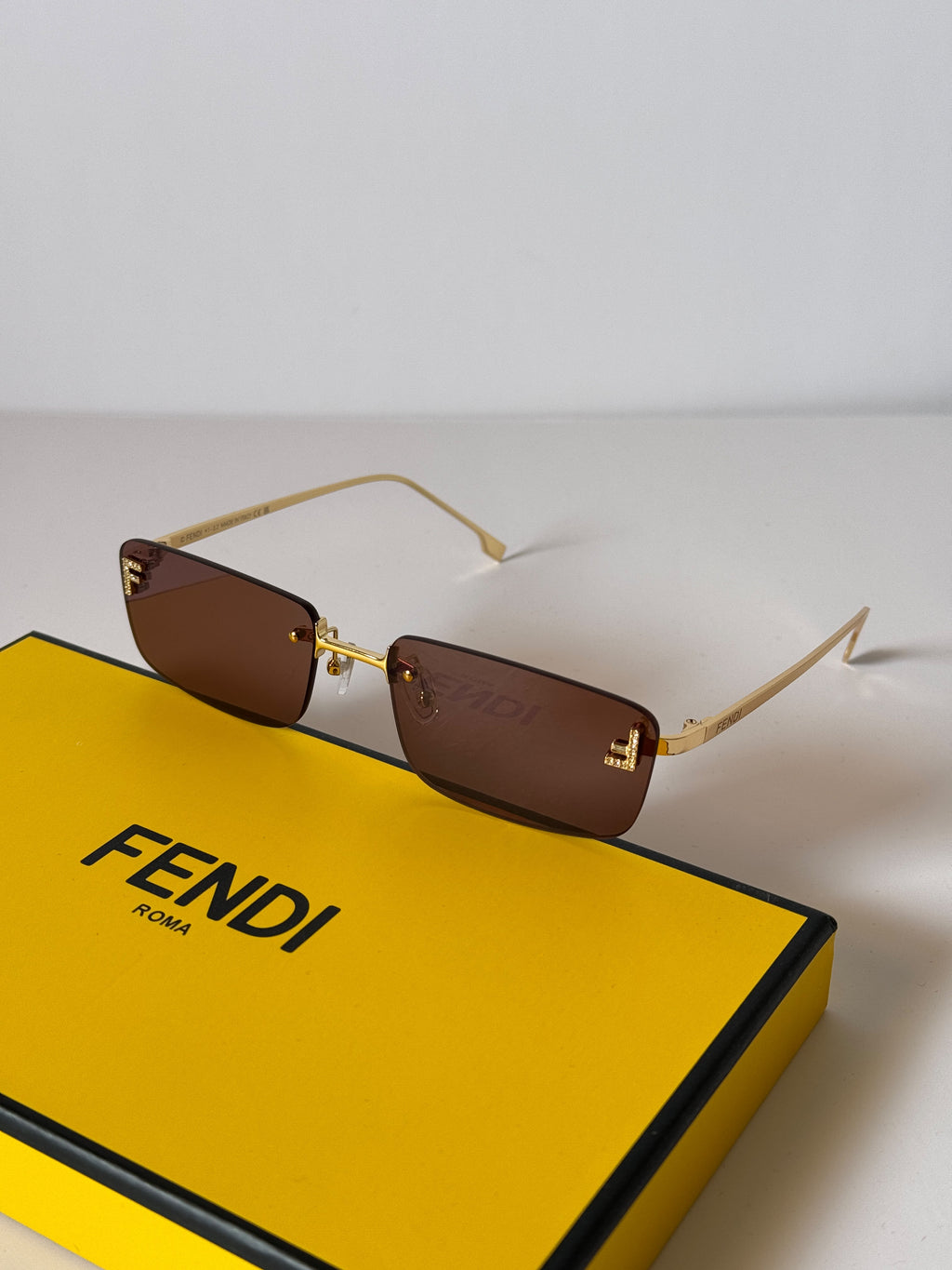 Fendi First Crystal Rimless Rectangle Sunglasses