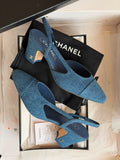 Chanel Denim Cap-Toe Slingback Pumps