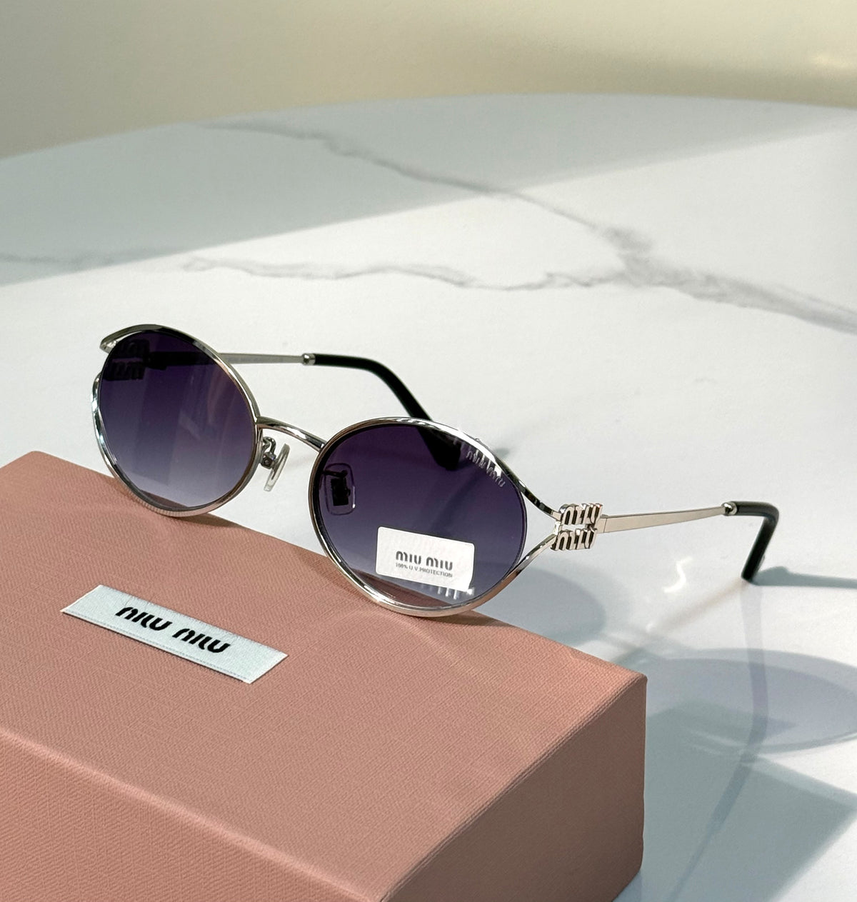 Miu Miu Logo Glimpse Oval Sunglasses