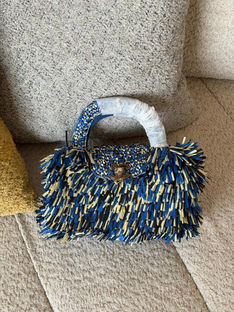 Chanel Raffia Fringe Nano Kelly Shopper Bag