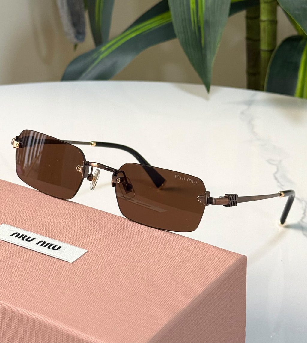 Miu Miu Vertical Logo Rimless Rectangle Sunglasses
