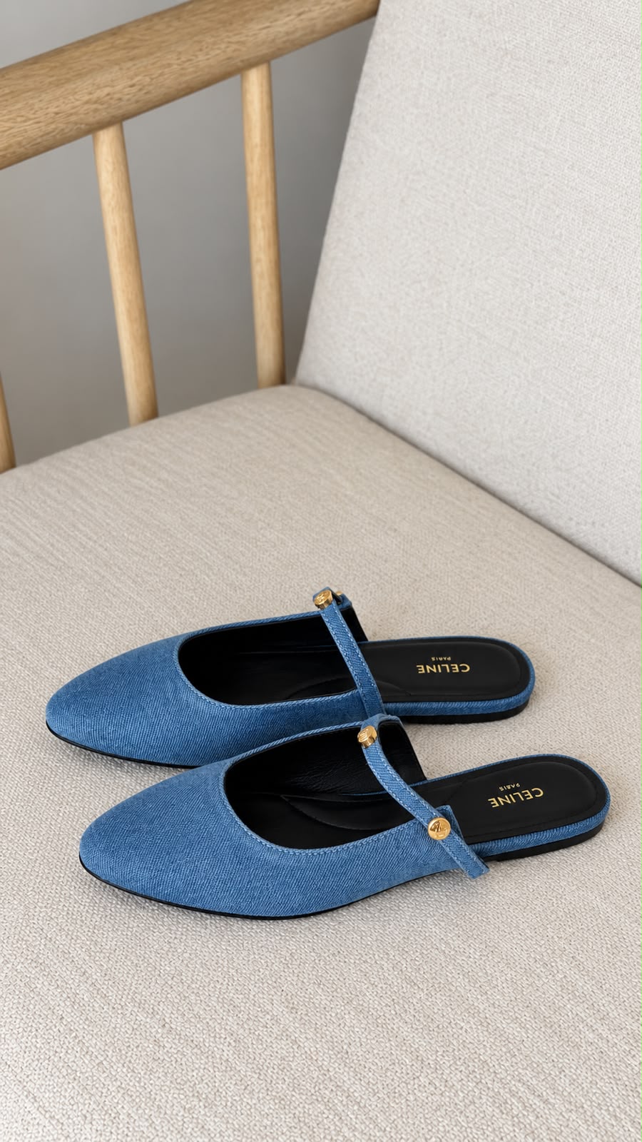 Celine Macaron Mule in Goatskin and Denim