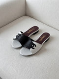 Chanel Two-Tone Block Flat Mule Sandals Leather