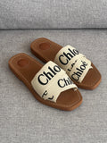 Chloe Woody Flat Ribbon Slides in Linen Canvas