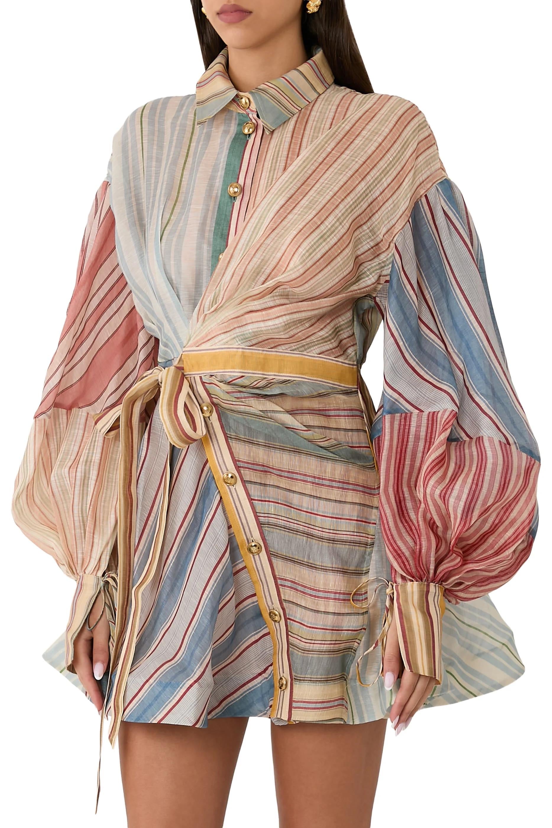 ZIMMERMANN Rebellion Striped puff-sleeve Mini Dress