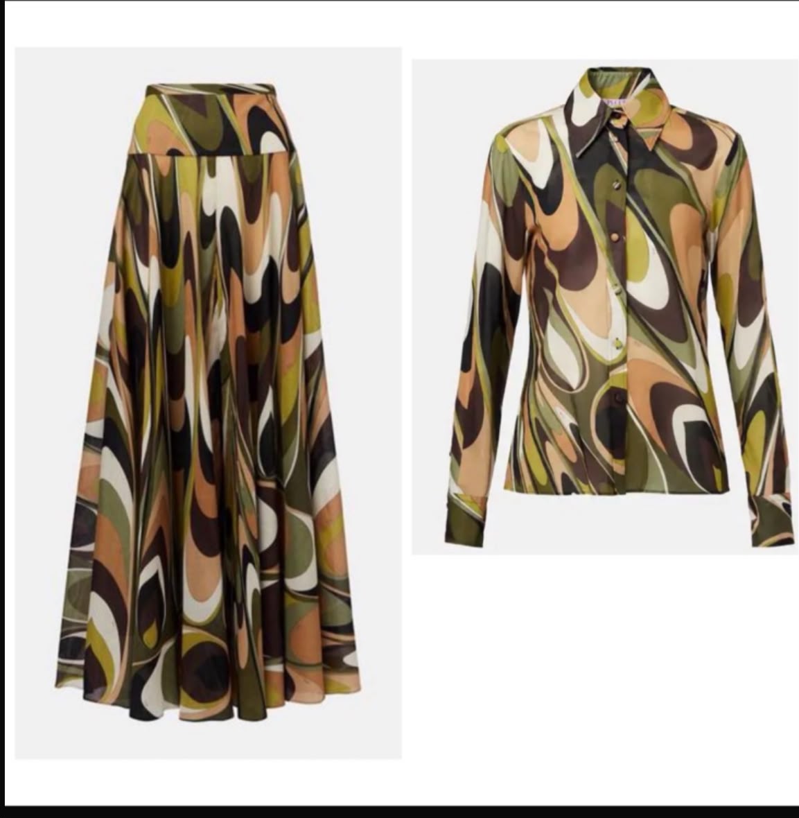 Pucci Iride-Print Silk Twill Shirt & Maxi Skirt Set