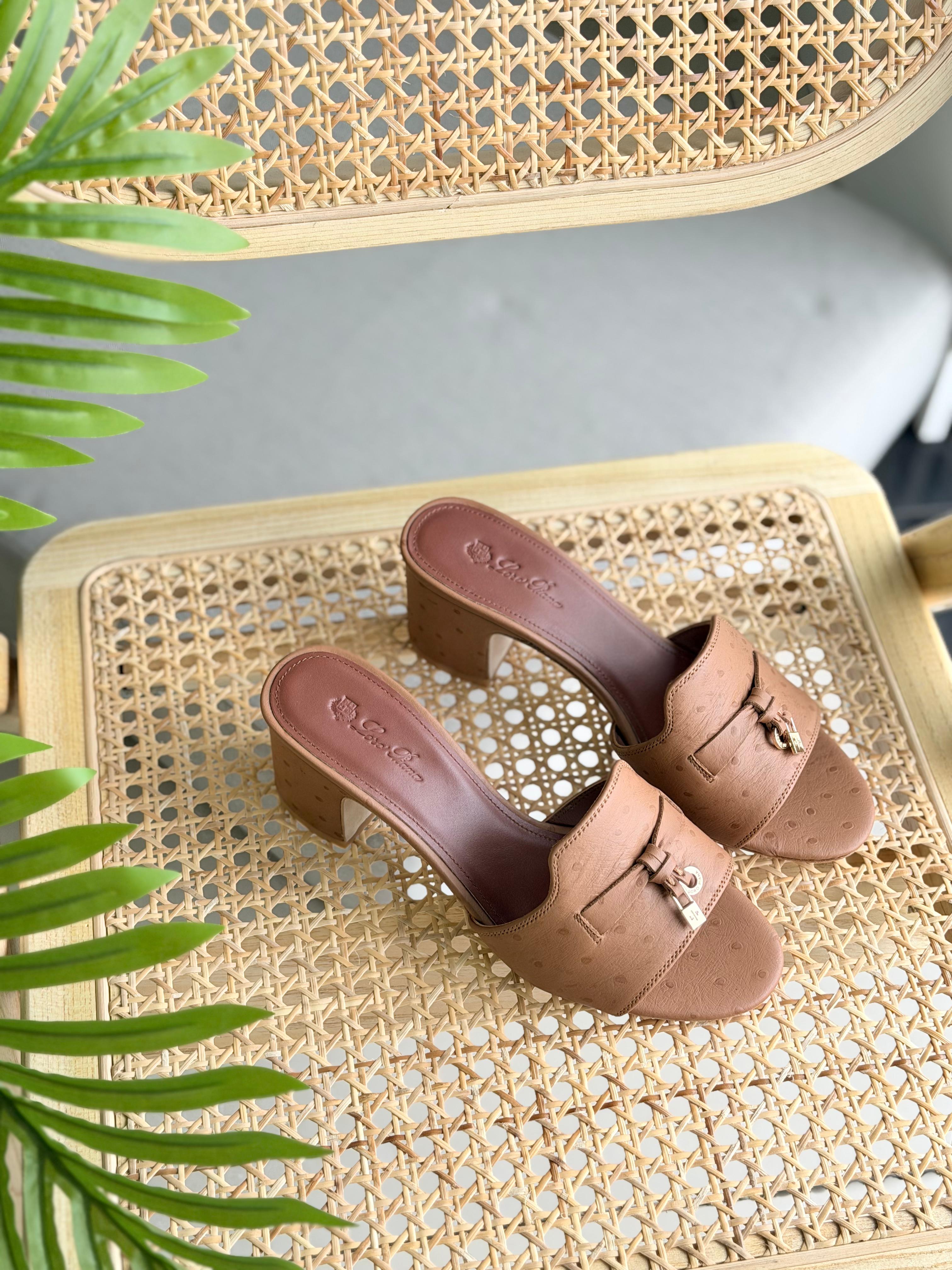 Loro Piana Summer Charms Sandal Flats Ostrich Leather