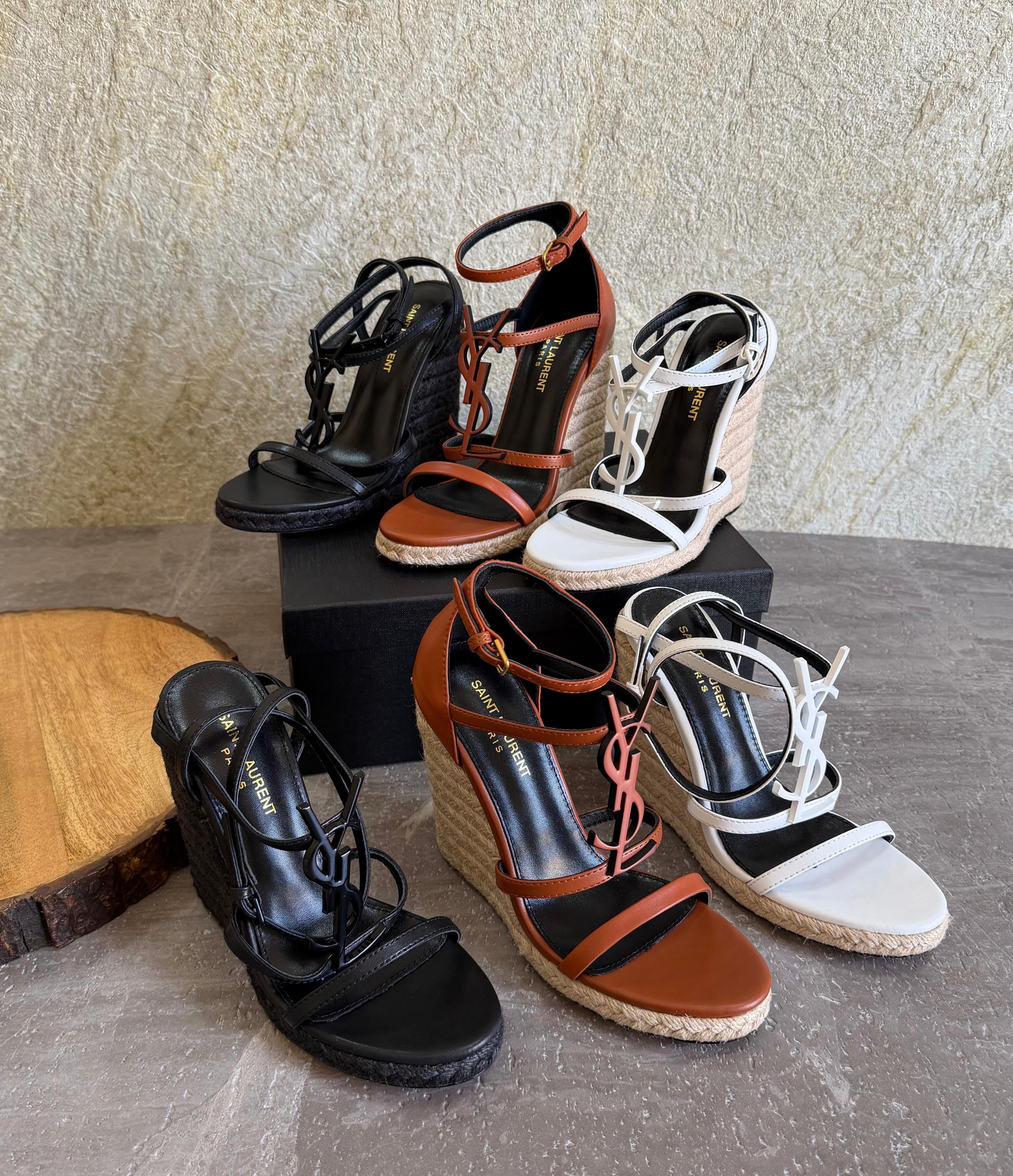 Saint Laurent Cassandra Espadrille Wedge Sandals
