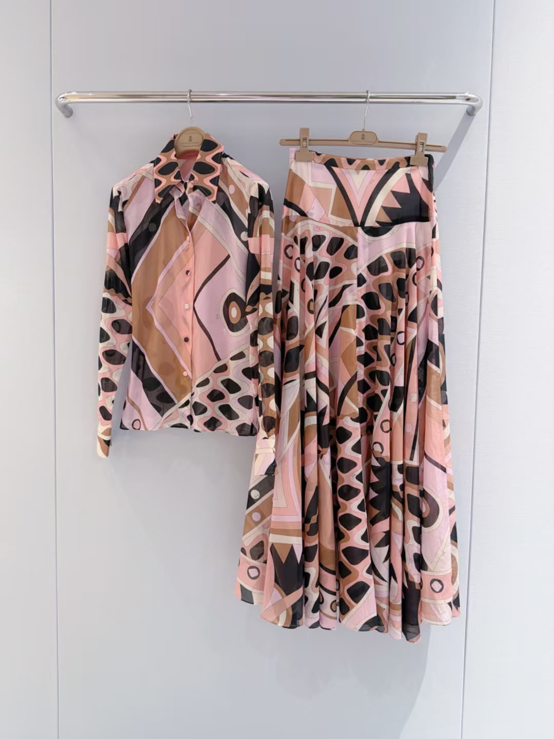 Pucci Iride-Print Silk Twill Shirt & Maxi Skirt Set