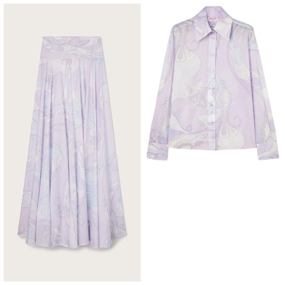 Pucci Iride-Print Silk Twill Shirt & Maxi Skirt Set
