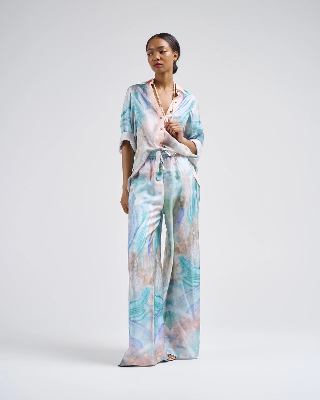 Zimmermann Illuminate Silk Two-Piece Pant Set in Blue Agate