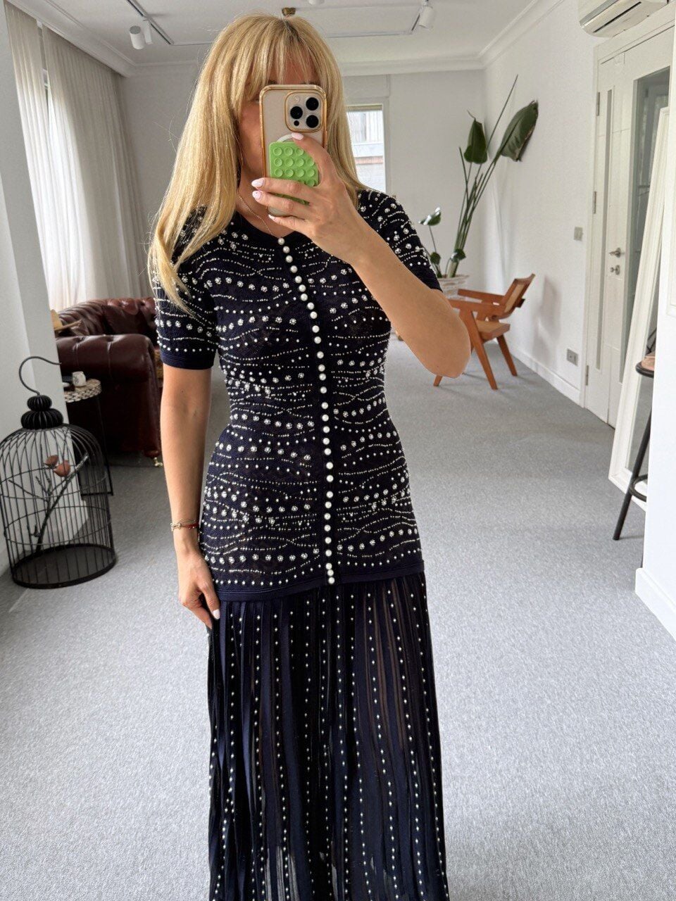 Sandro Rhinestone Knit Maxi Dress