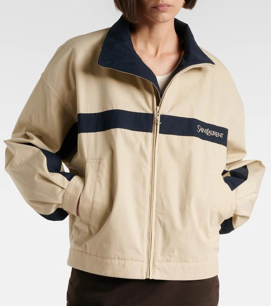 Saint Laurent Stand-Collar Jacket in Cotton Canvas